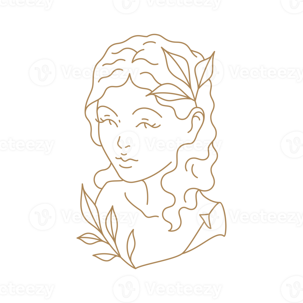 Beautiful Woman Face Floral Line Art png