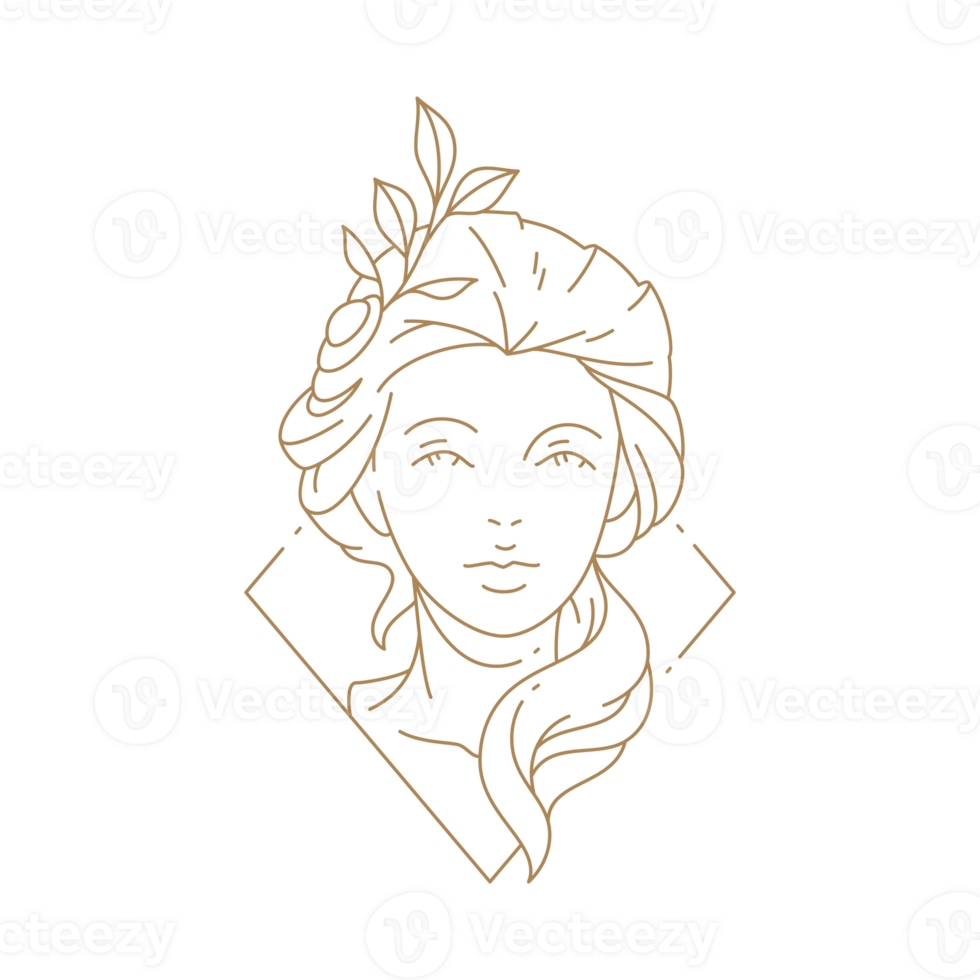 Beautiful Woman Face Floral Line Art png