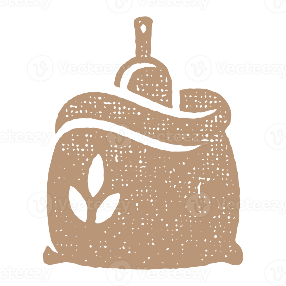 Silhouette sack of wheat flour with scoop png
