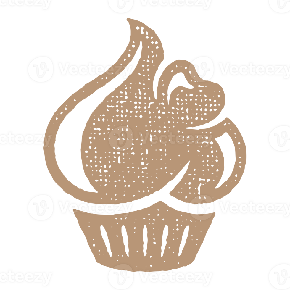 Cup cake vintage grunge textured icon in brown color png