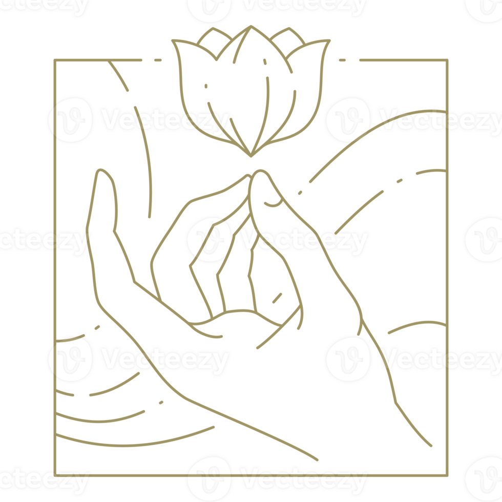 Hand holding flower in square frame line art design element png