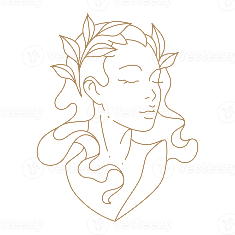 Beautiful Woman Face Floral Line Art png
