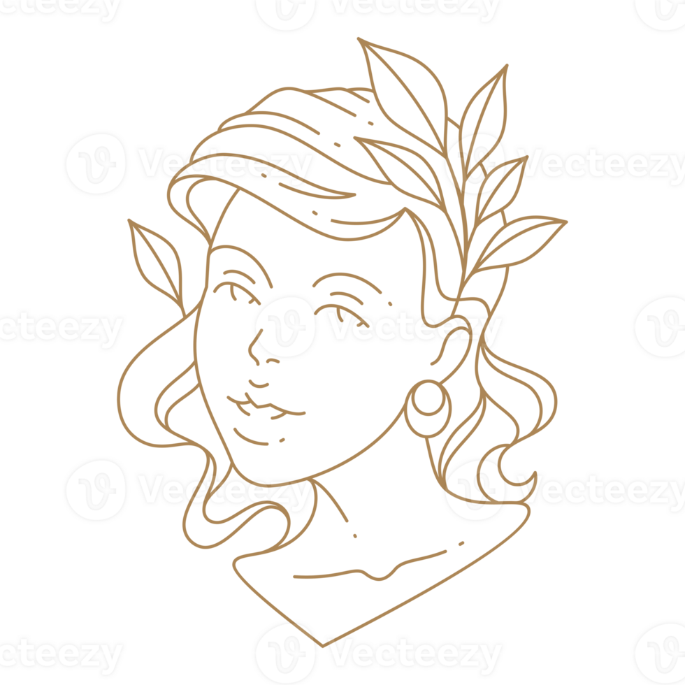 Beautiful Woman Face Floral Line Art png