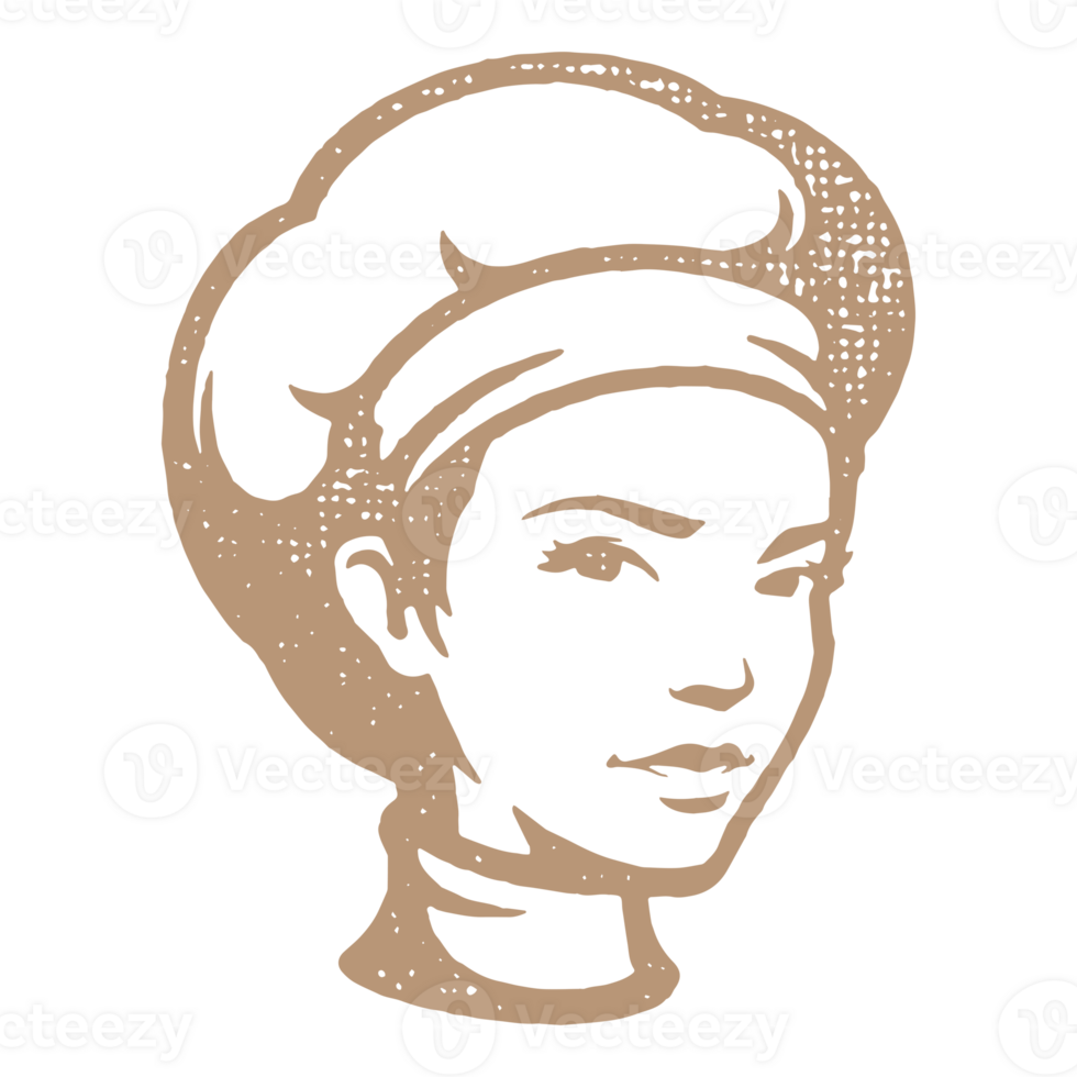 Female chef head in hat in brown color png