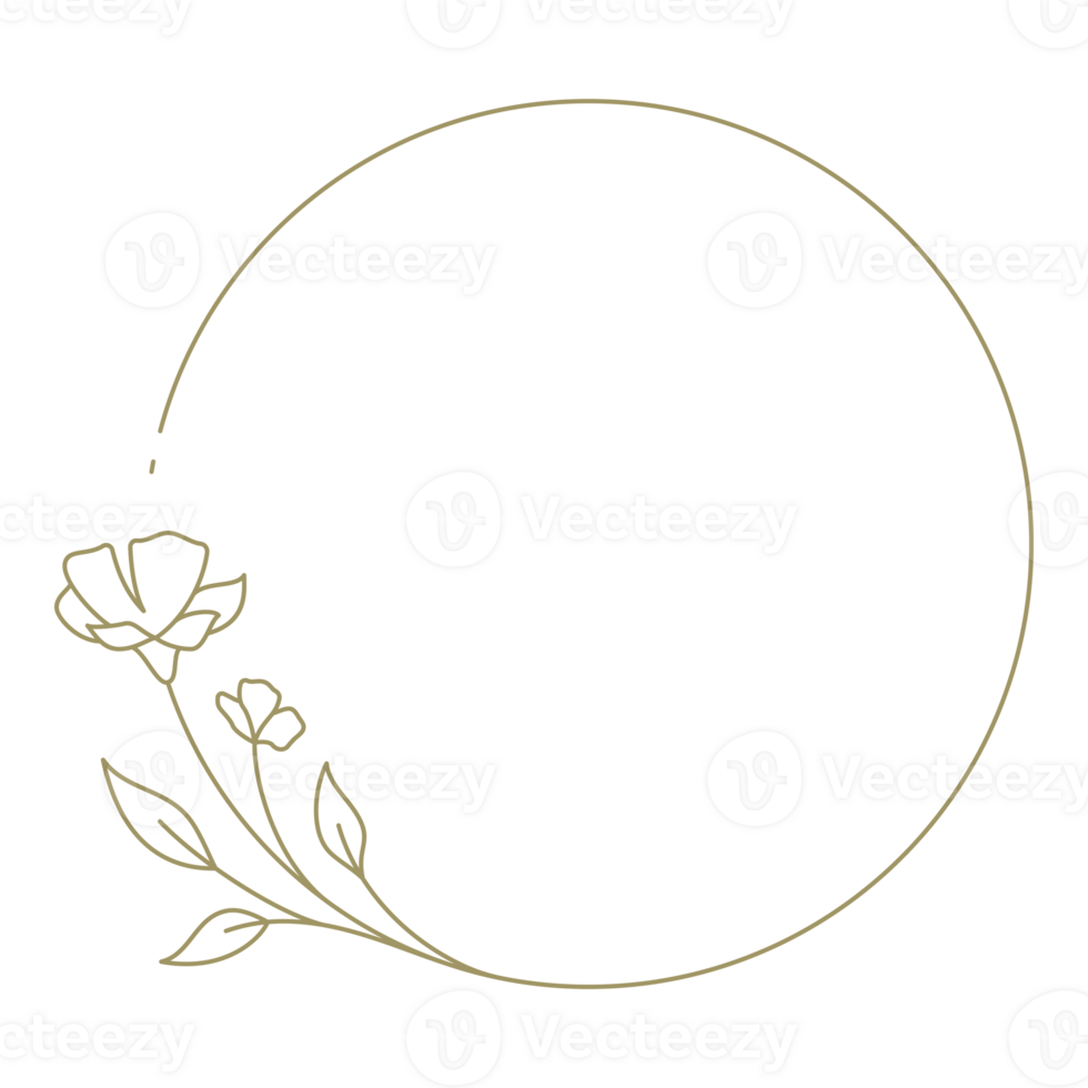 Floral line art circle frame design element png