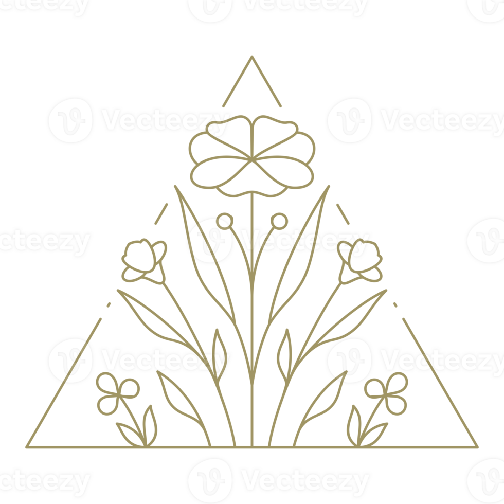 Flower in triangle frame line art design element png