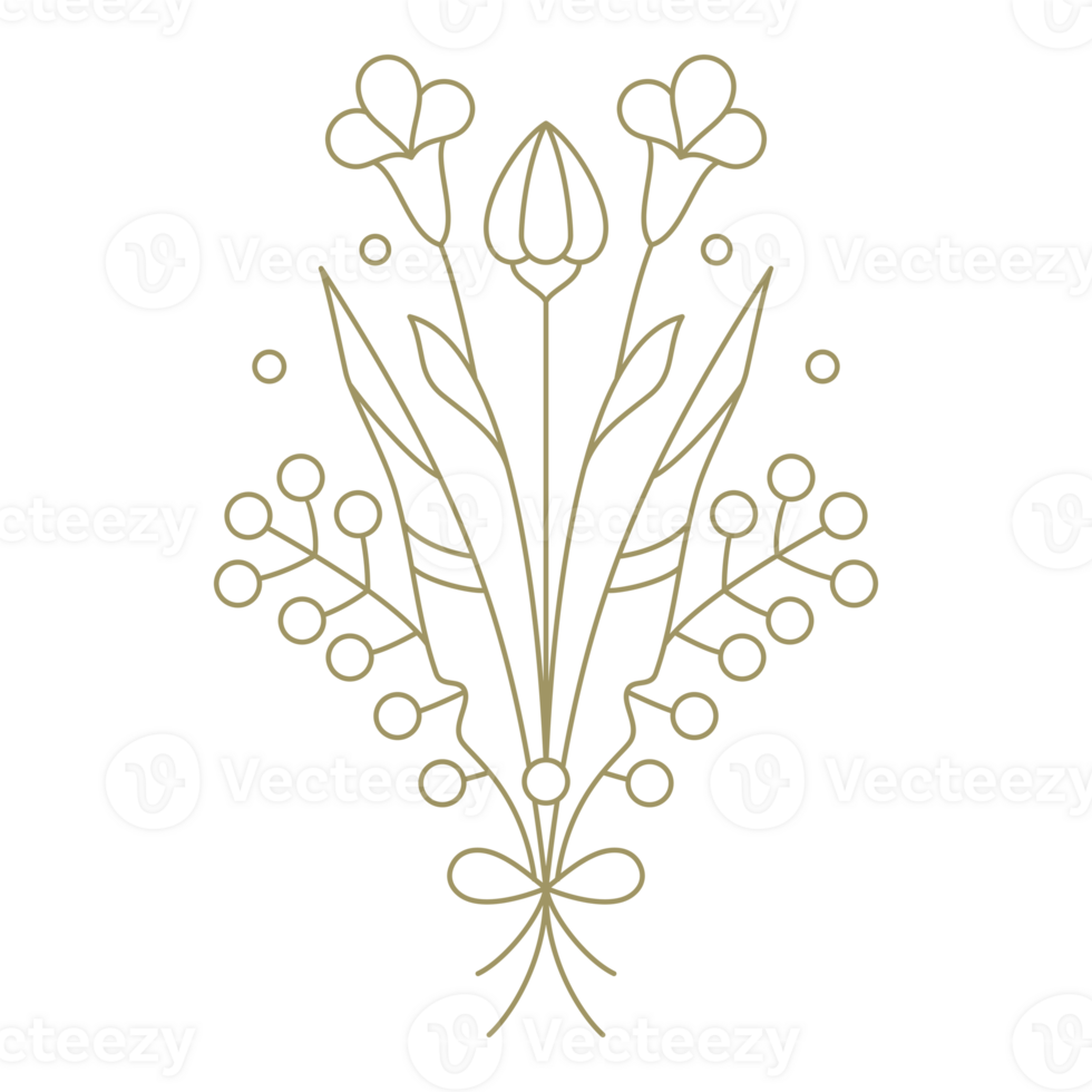 Bouquet with bow line art design element png