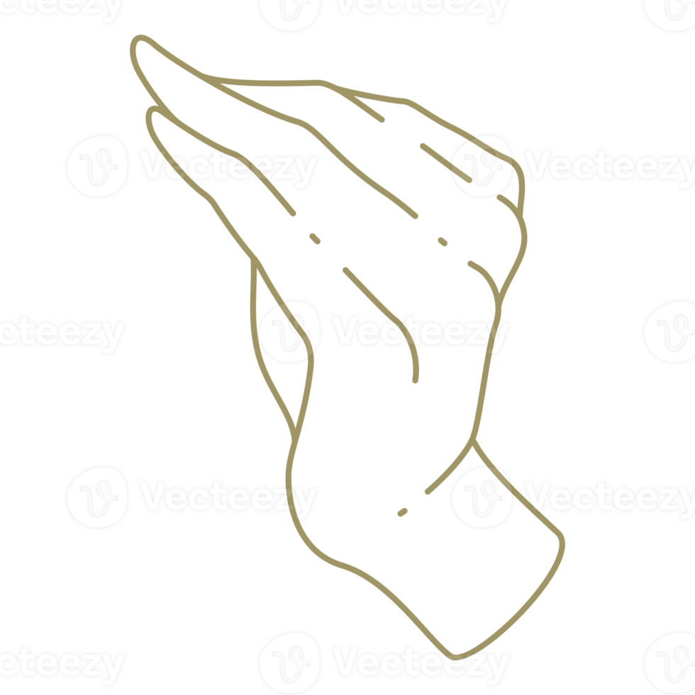 Simple illustration of raised up human hand drawn with golden lines png
