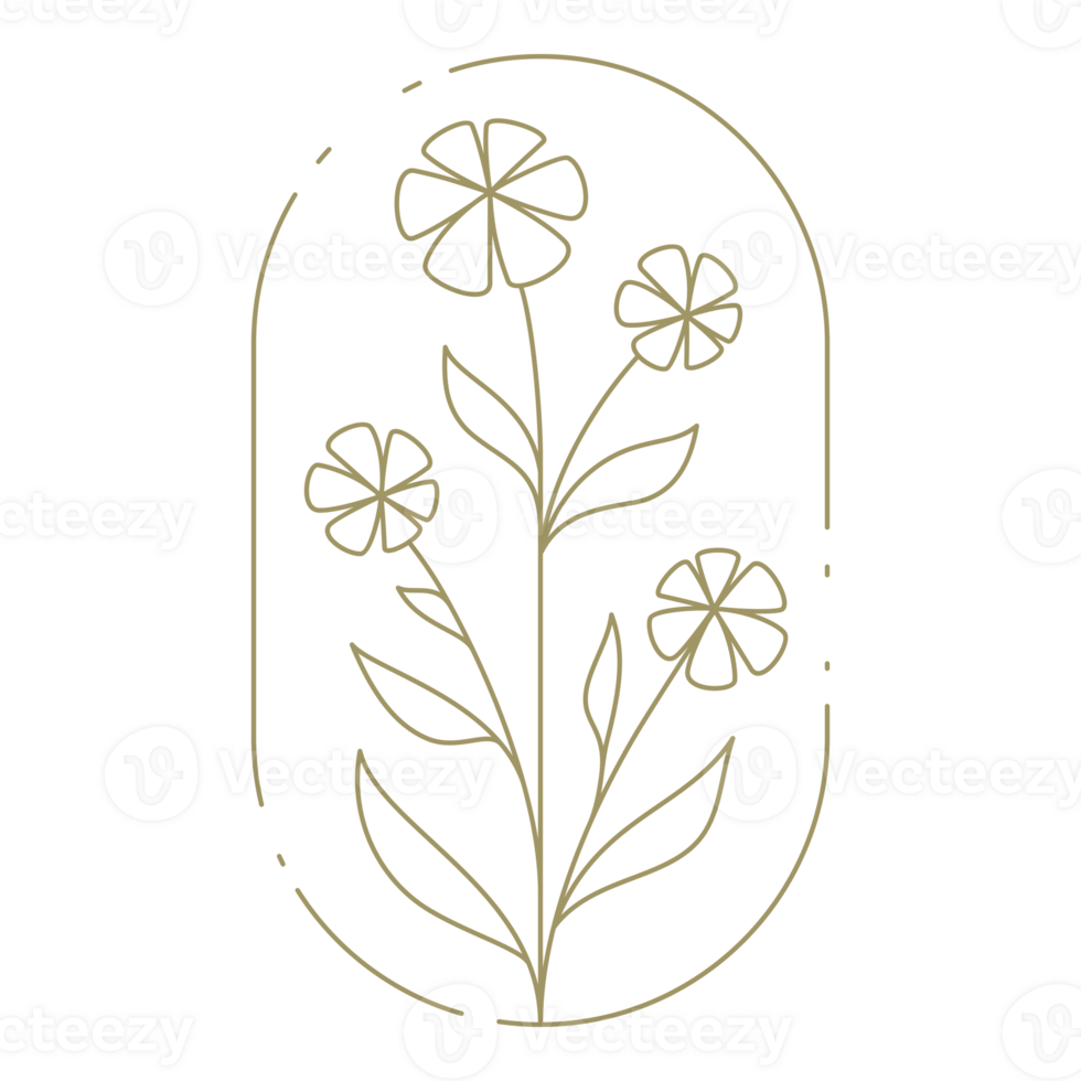 Flower in oval frame line art design element png