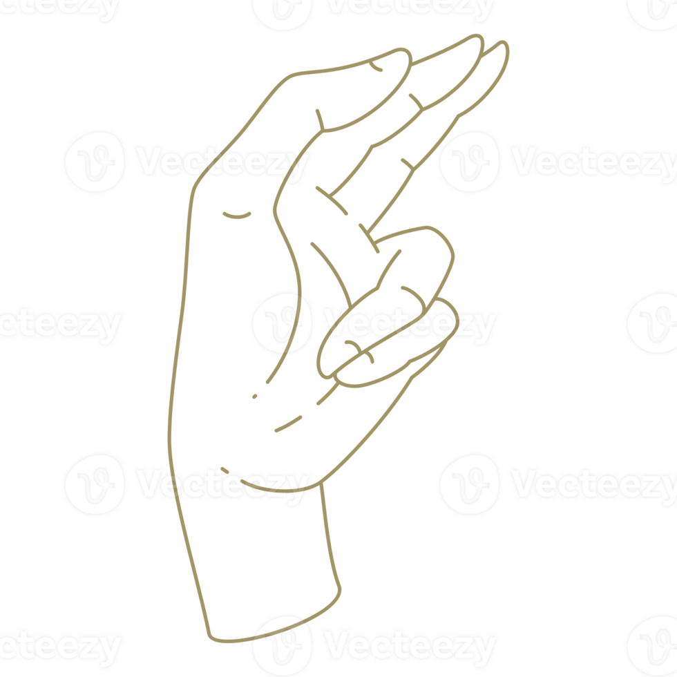 Simple illustration of raised up human hand drawn with golden lines png