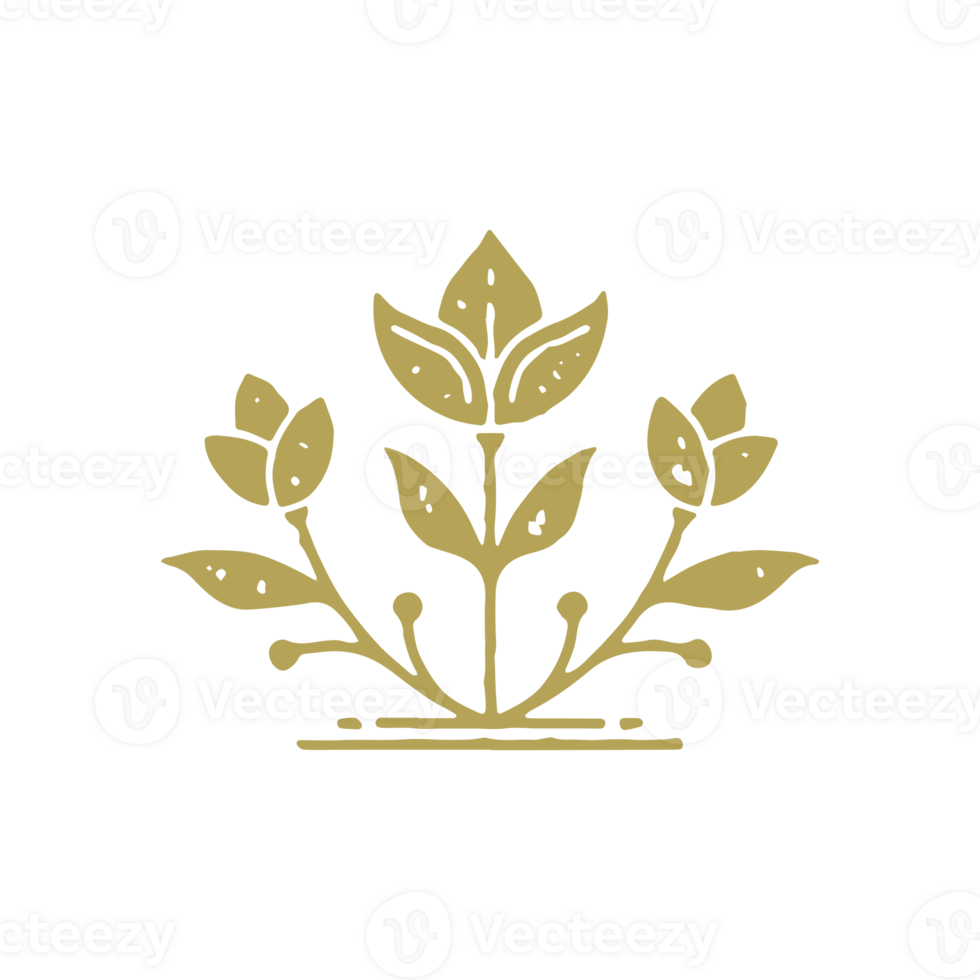 Natural hand drawn wildflower with stem and petal hand drawing minimalistic logotype grunge texture png