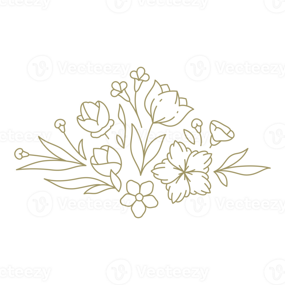 Floral vignette line art design element png