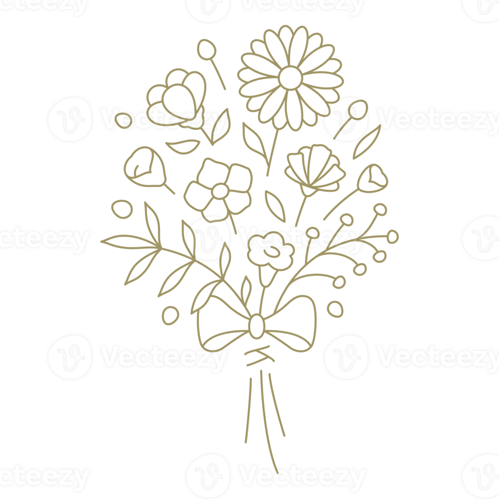 Bouquet with bow line art design element png