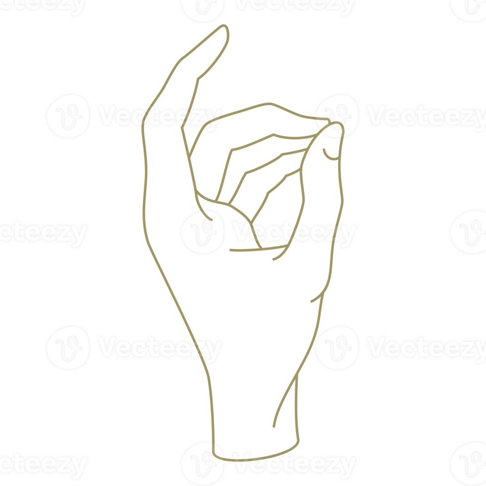 Simple illustration of raised up human hand drawn with golden lines png