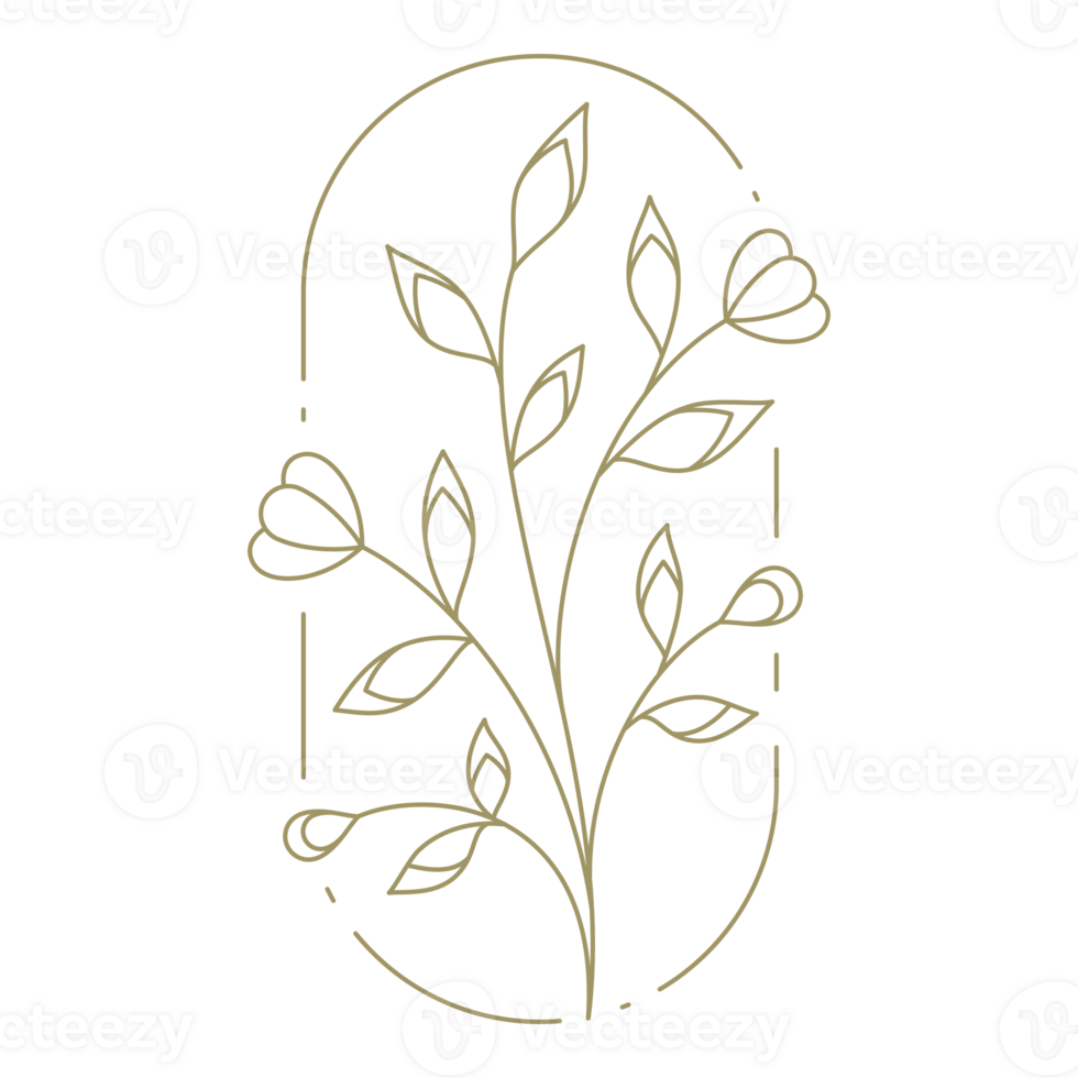 Flower in oval frame line art design element png