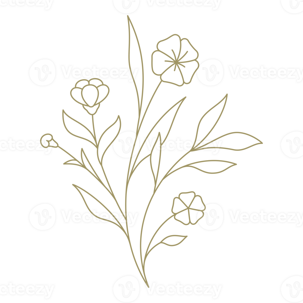 Branch with flower line art design element png
