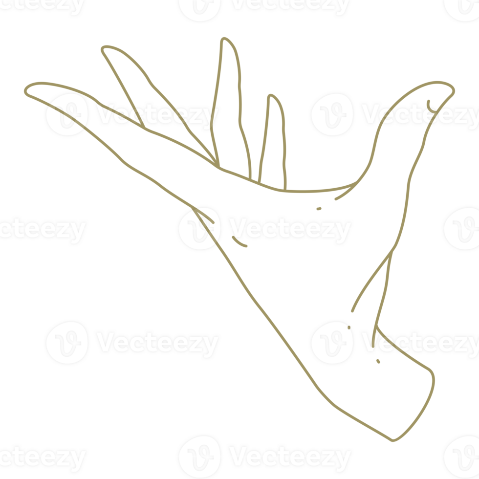 Simple illustration of raised up human hand drawn with golden lines png