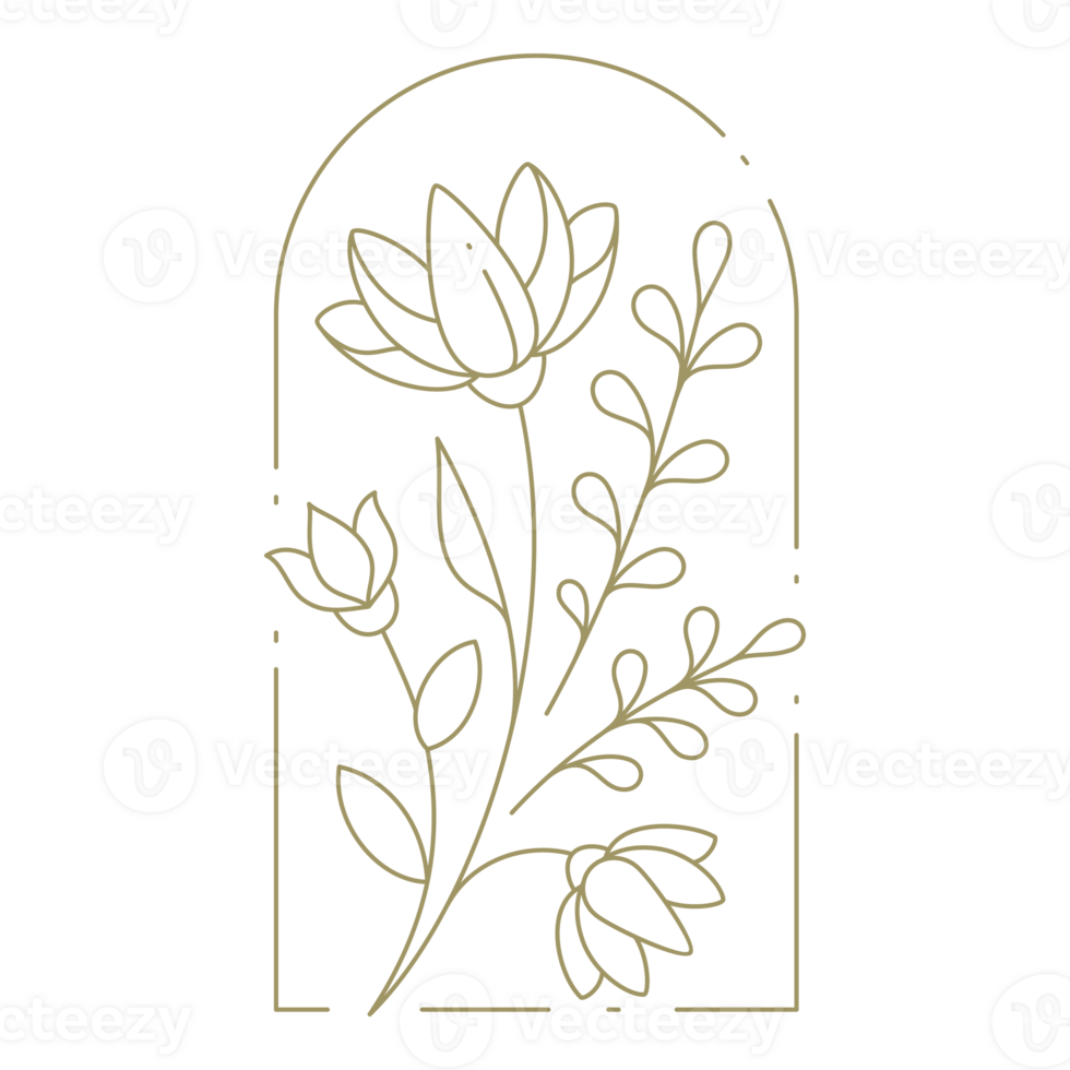 Flower in rounded frame line art design element png