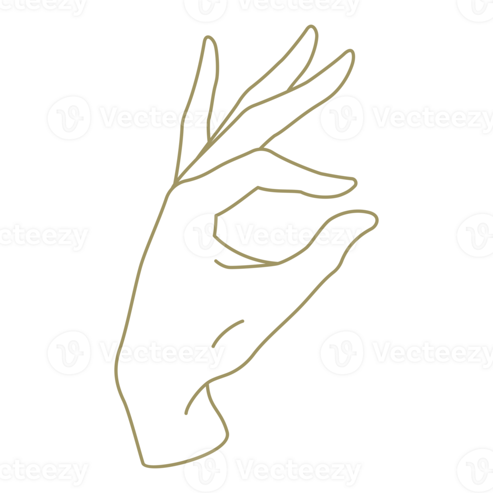 Simple illustration of raised up human hand drawn with golden lines png