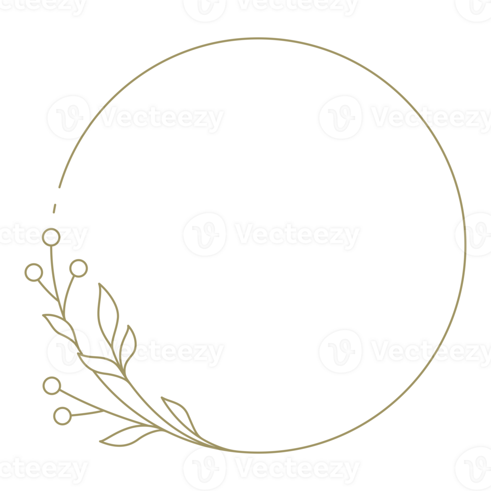 Floral line art circle frame design element png