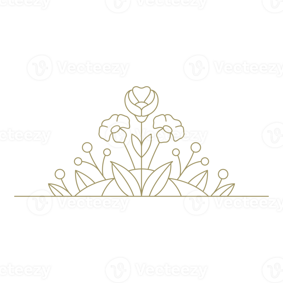 Floral vignette line art design element png