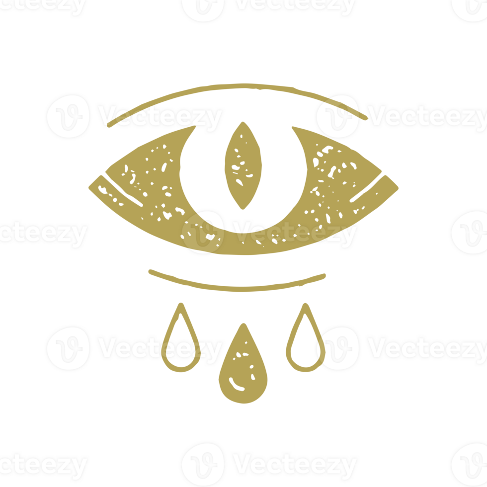 Mystic esoteric crying eye with drops tears golden antique grunge texture illustration png
