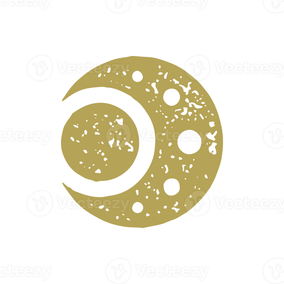 Hand drawn minimalist half moon with circle sun decorative abstract design grunge texture png
