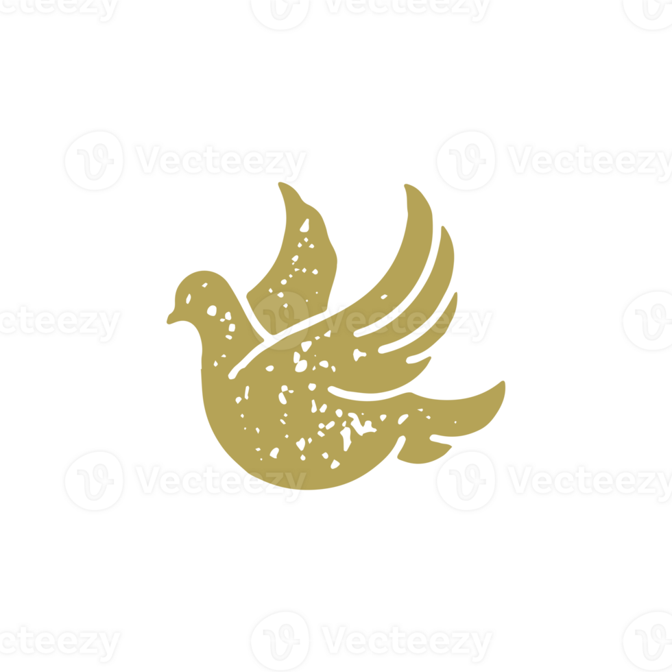 Minimalist flying pigeon with raised wings grunge texture illustration. Antique dove freedom png