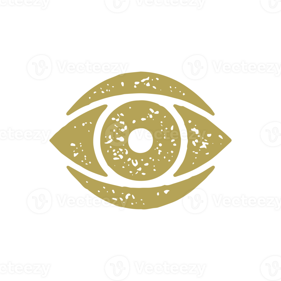 Golden hand drawn abstract eye with eyeball esoteric mythology symbol grunge texture png
