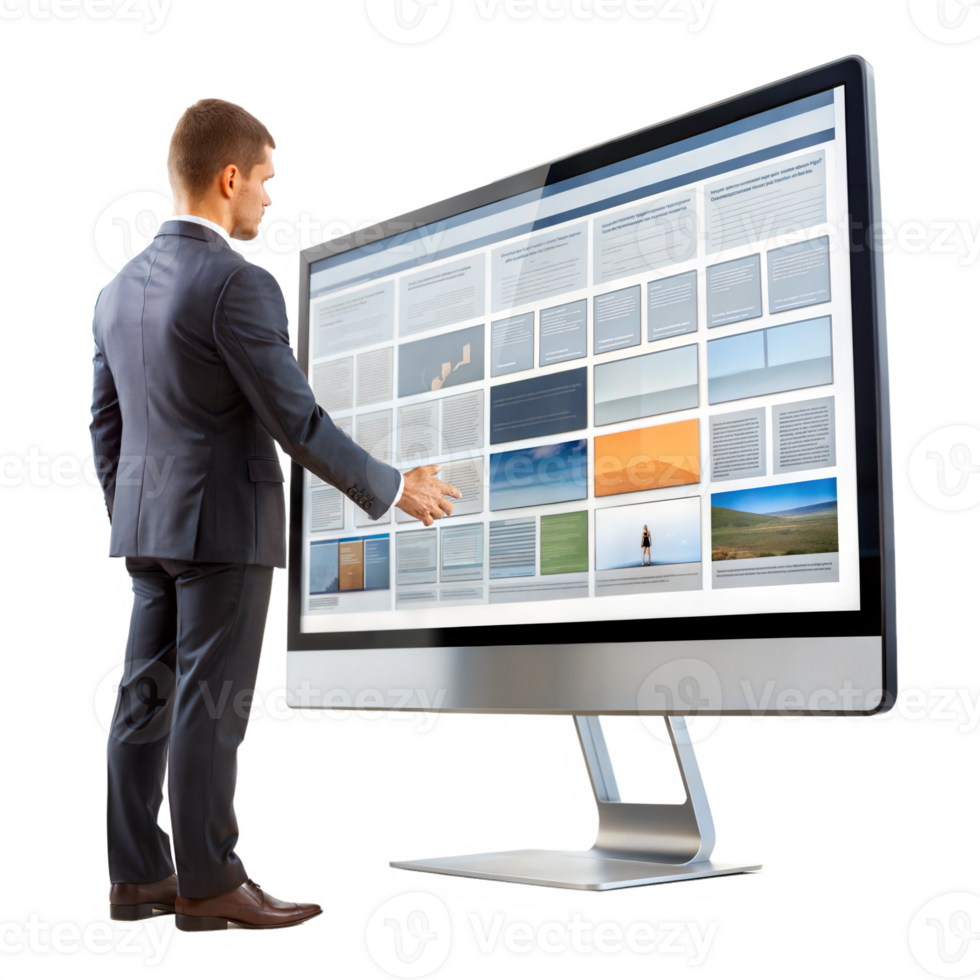 Business presentation displayed on a large monitor png