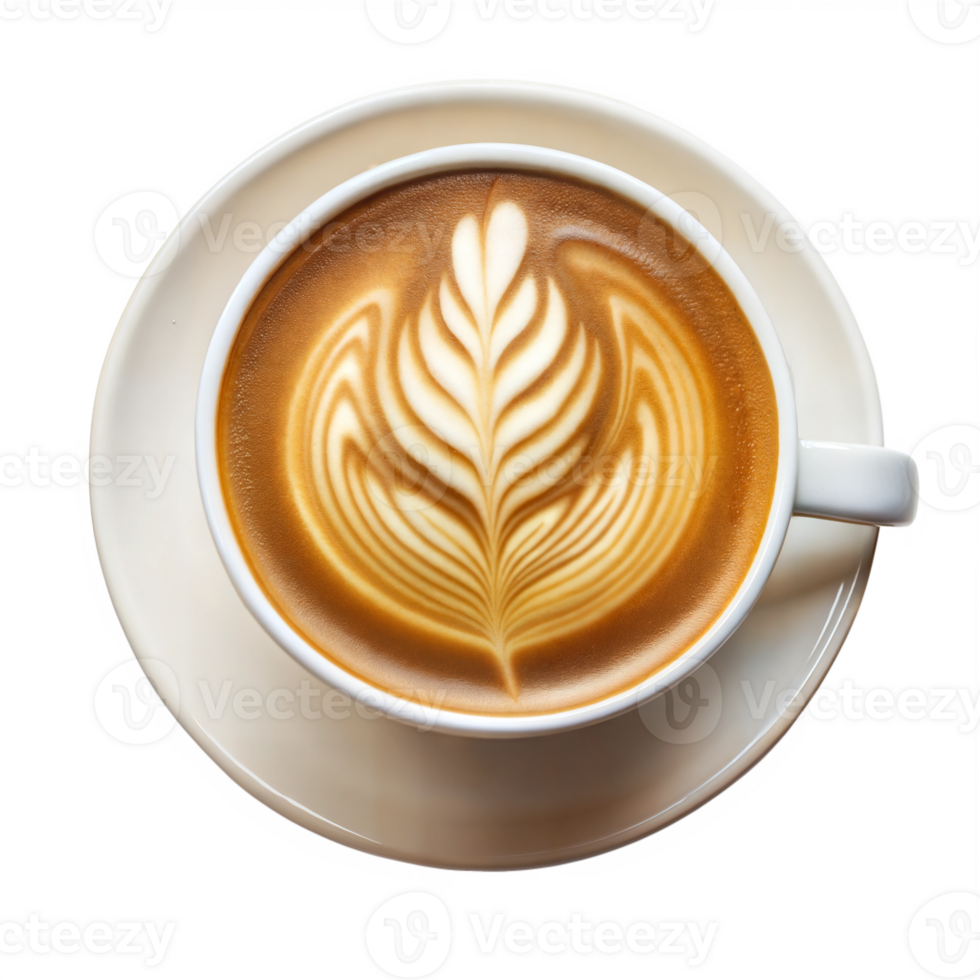 Latte with beautiful latte art in a white cup png