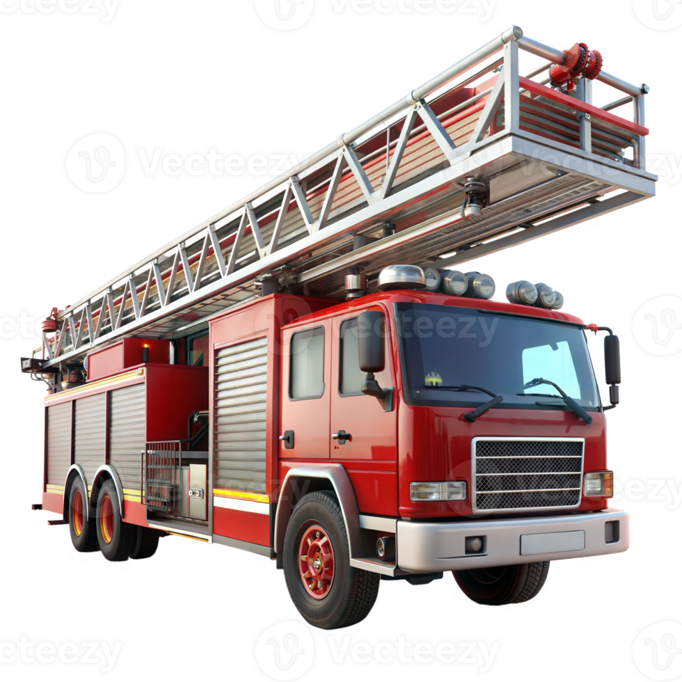 Fire truck with extended ladder for emergency rescue png
