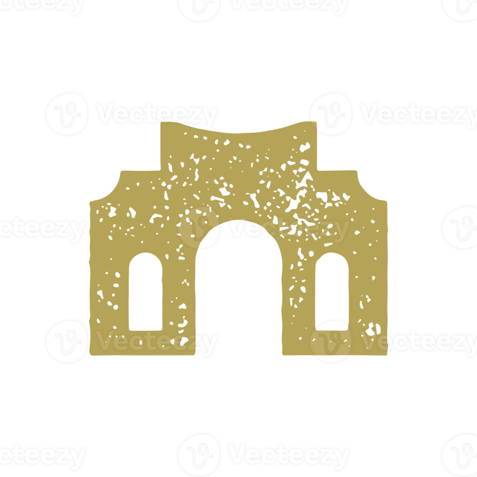 Ancient medieval civilization traditional building with entrance and windows grunge texture png