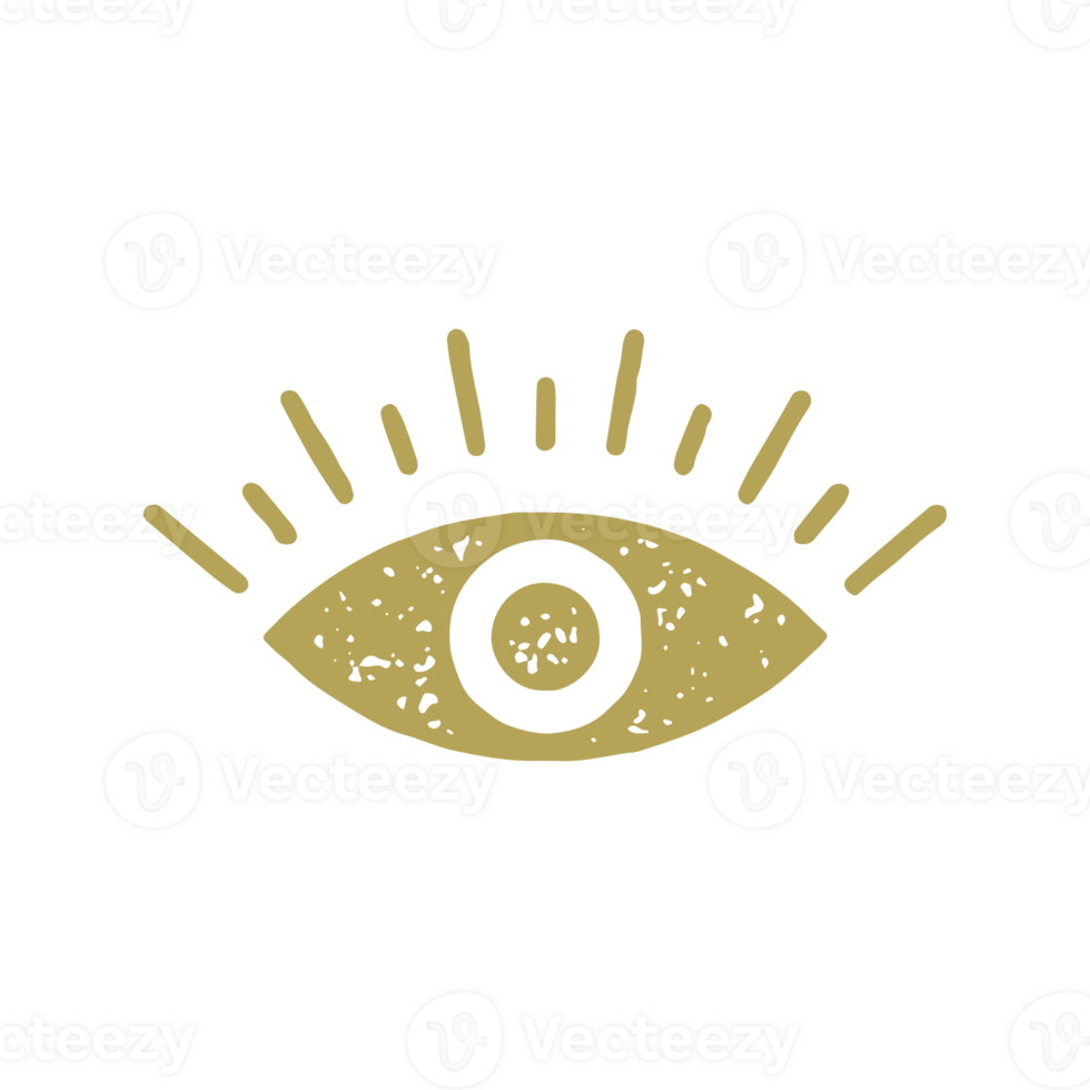 Minimalist esoteric simple logo golden hand drawn all seeing eye with lashes eyeball grunge texture png