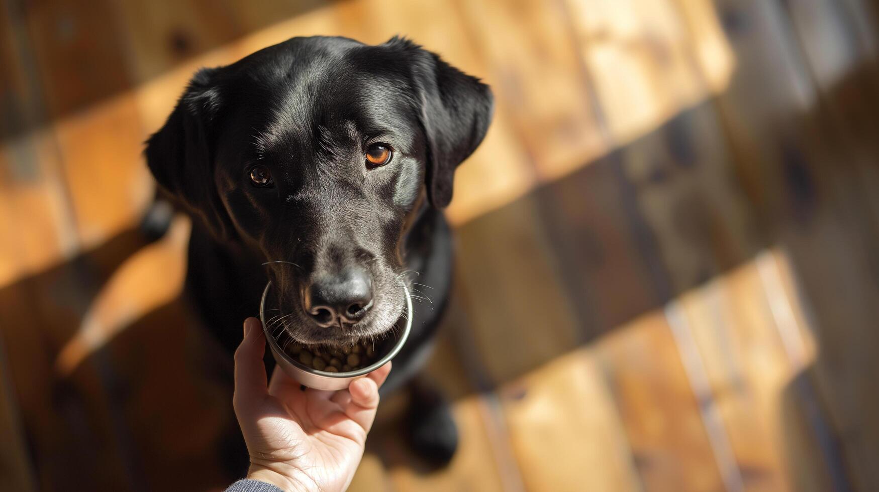 Dog eating from hand photo