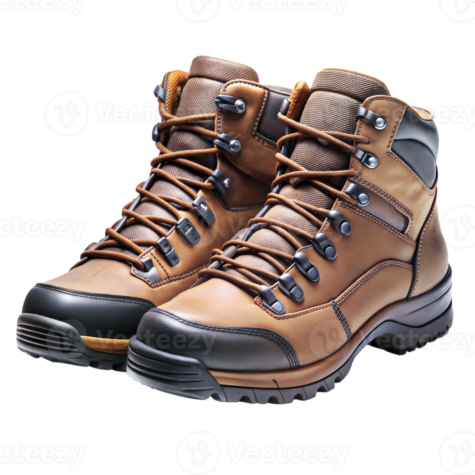 Close-Up of Leather Hiking Boots on Transparent Background png