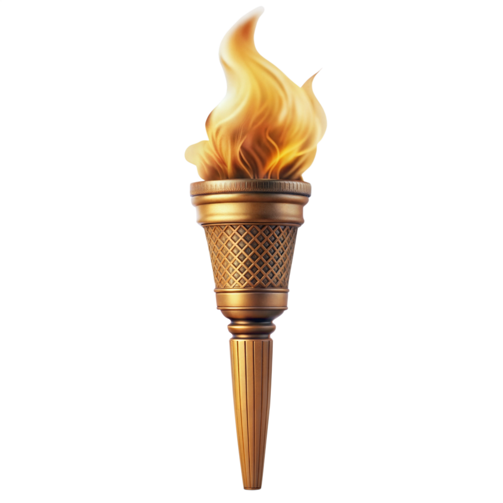 Golden Torch with Burning Flame Isolated on Transparent Background png