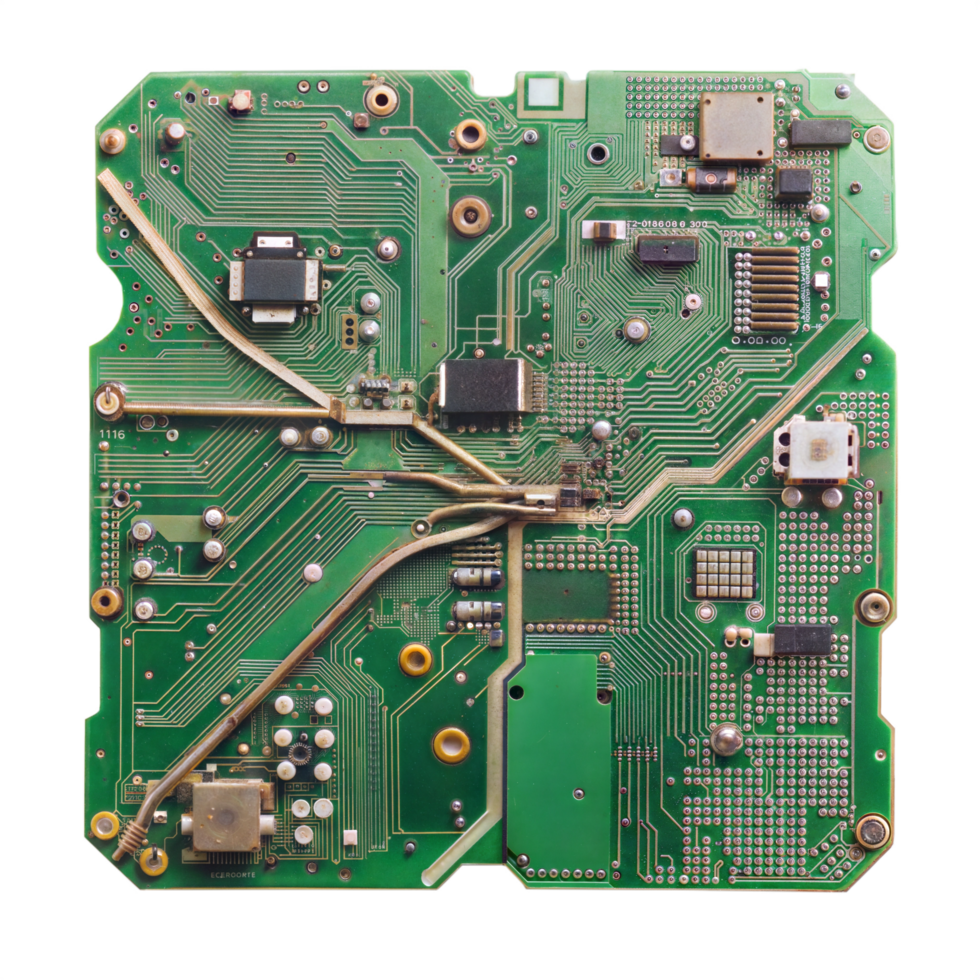 Close-Up of Green Printed Circuit Board PCB Microchip png