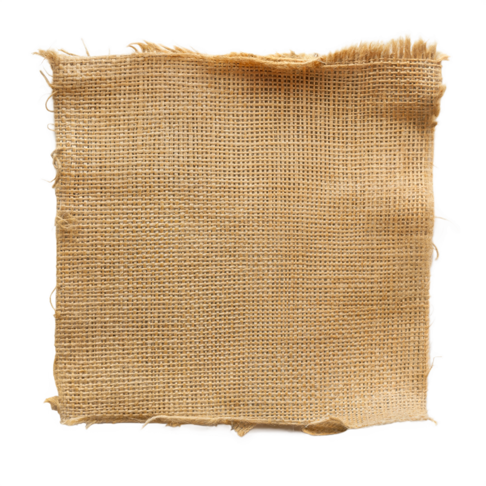 Closeup of Burlap Fabric with Frayed Edges Isolated on Transparent png