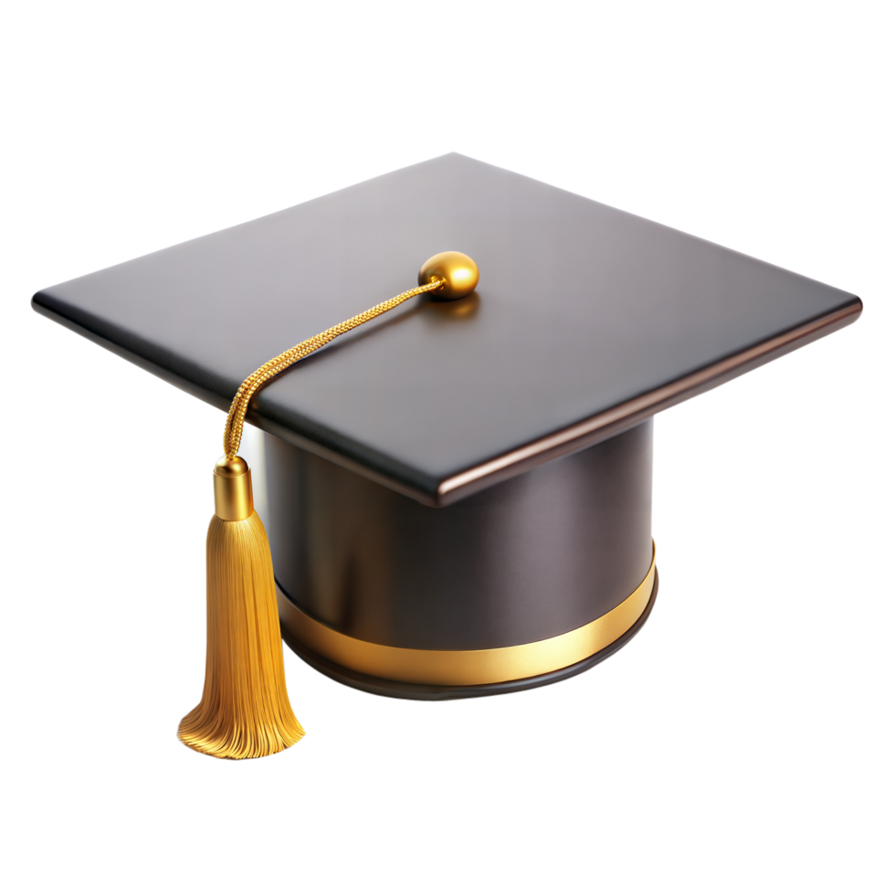 Black Graduation Cap With Golden Tassel Isolated on Transparent Background png