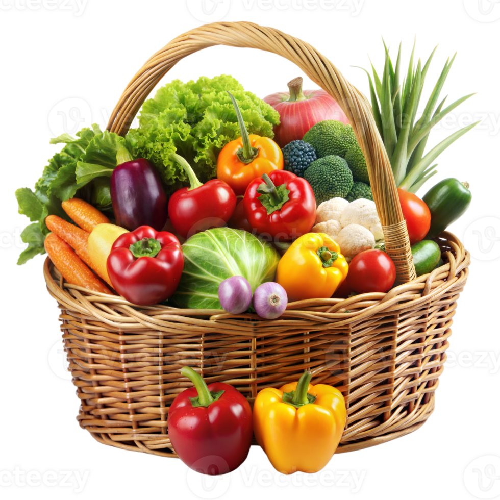 Basket of Fresh Colorful Vegetables on Transparent Background png