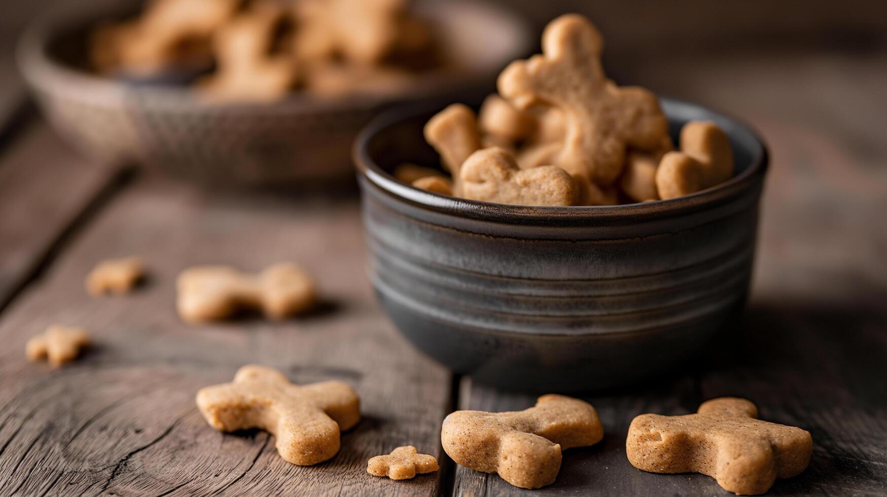 Dog biscuits in bowl on table photo