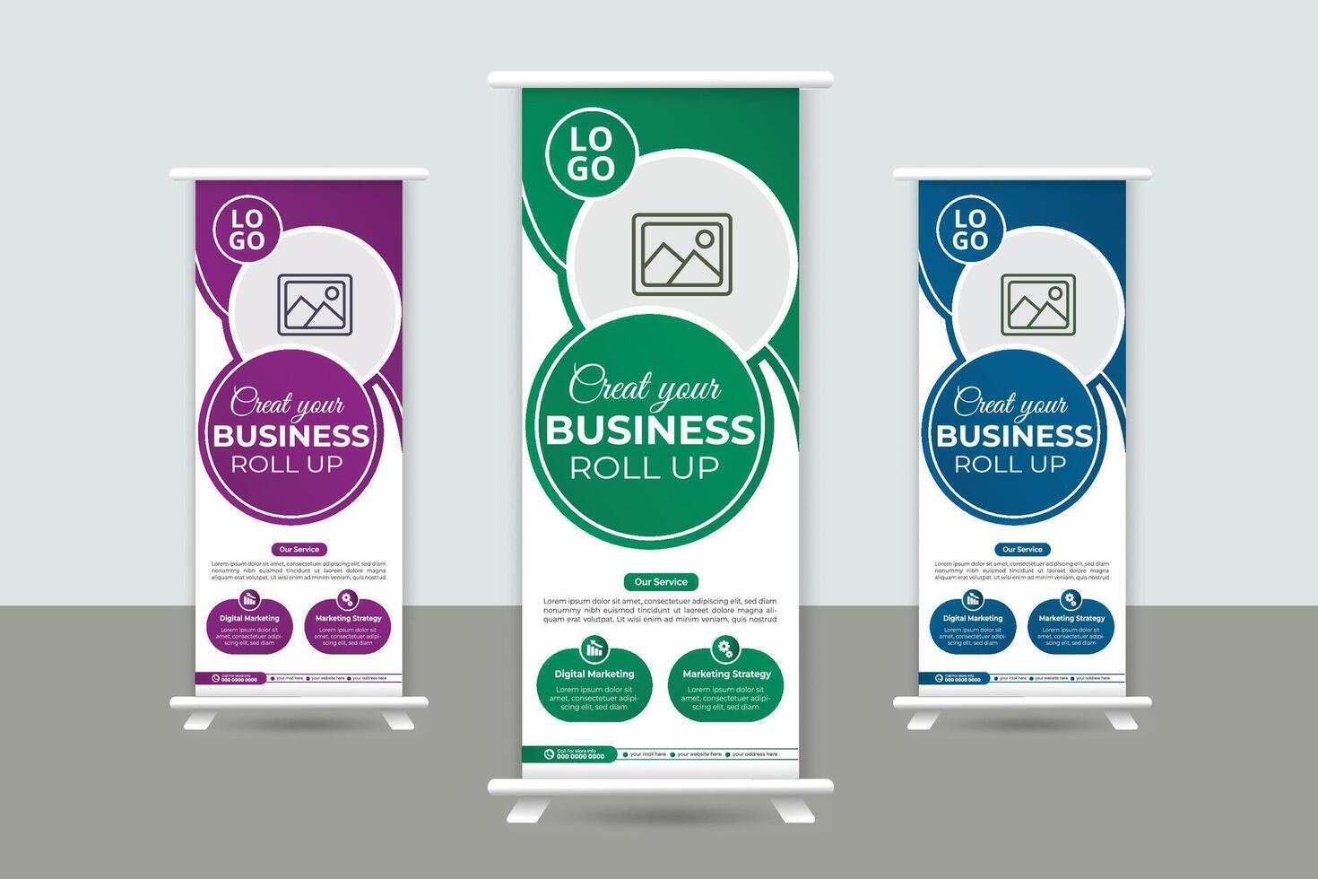 Business Roll up banner vertical template design, vector