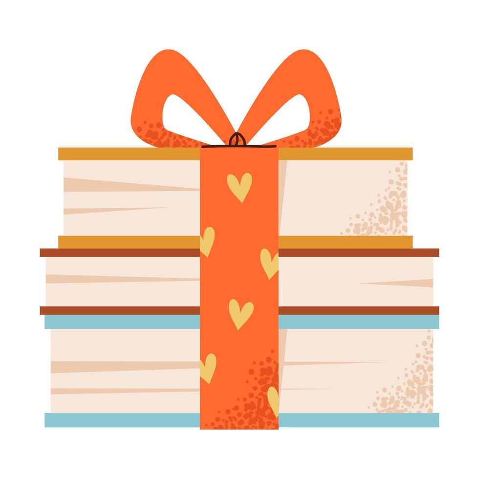 A stack of books tied with a festive ribbon. Cute gift books isolated on white background vector
