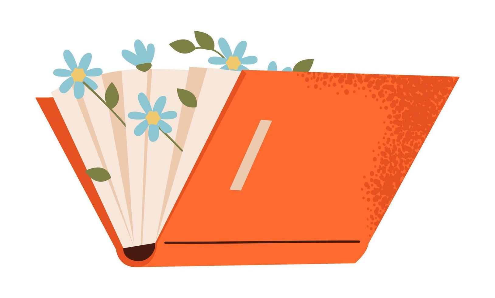An open book with flowers inside instead of bookmarks. Herbarium in the book. vector