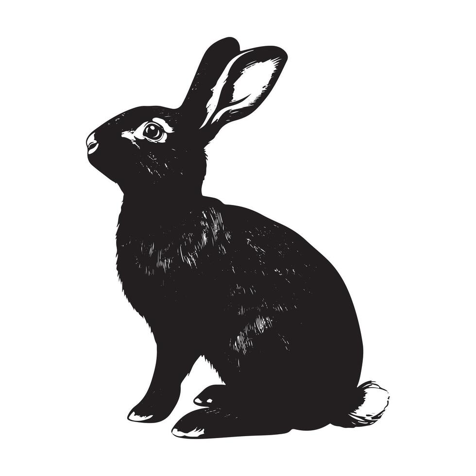 Sketch Realistic Rabbit Silhouette Illustration. Furry Easter Bunny Silhouette vector