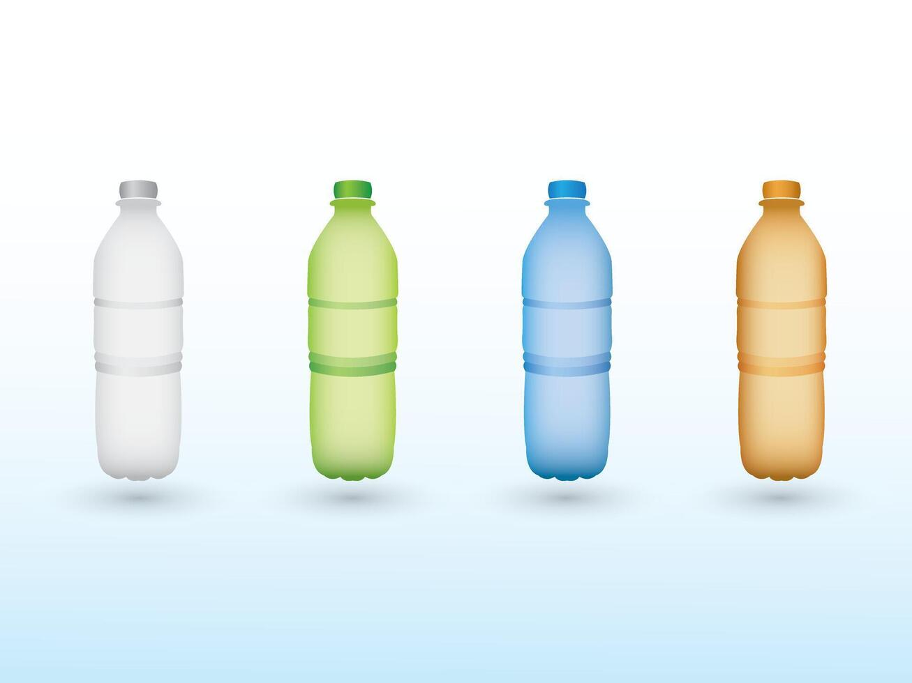 A set of colorful plastic bottles with design on light background illustration vector