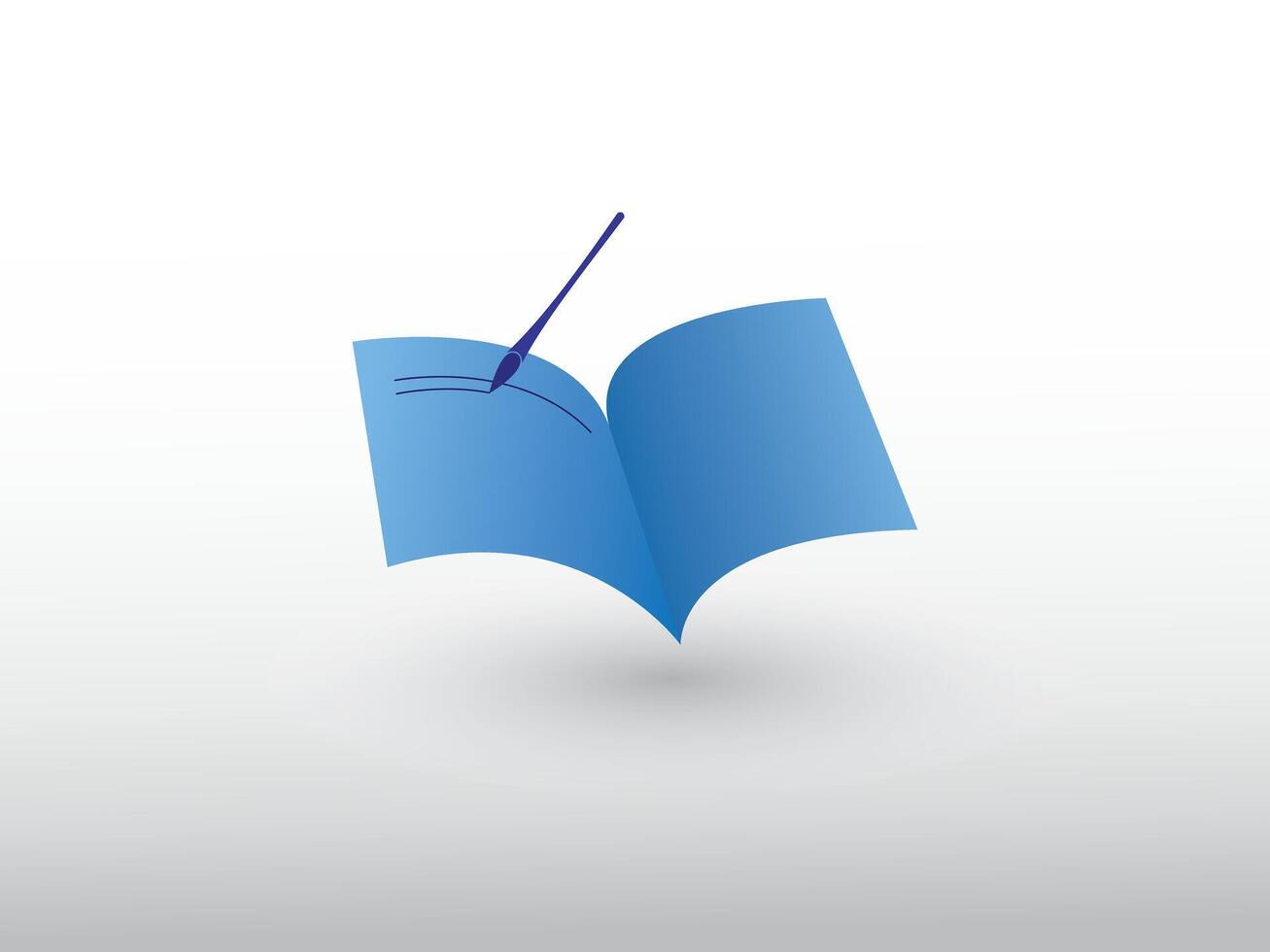 A blue open notebook with writing pen logo for storing knowledge and data illustration vector