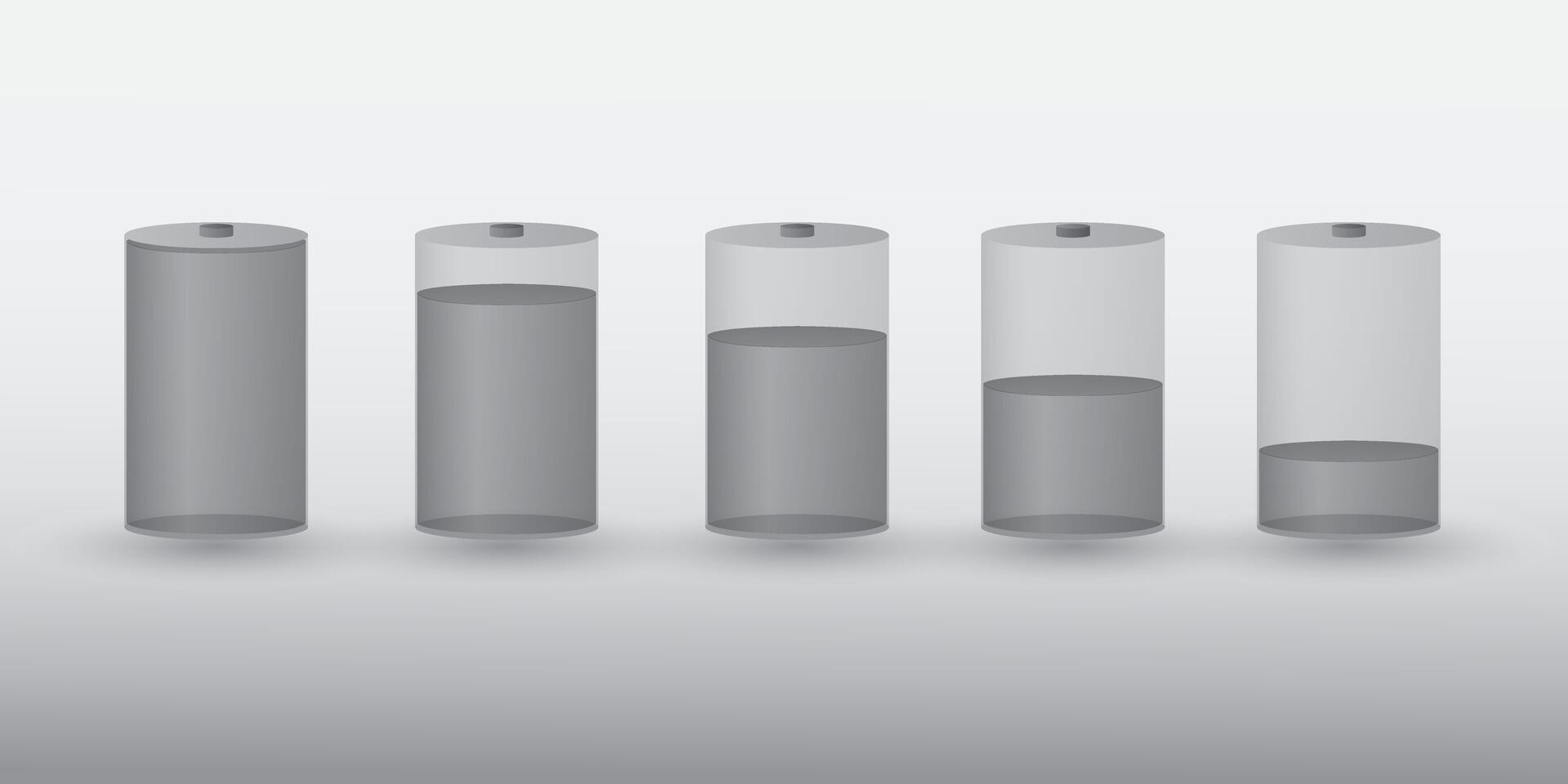 A set of gray rechargeable battery with different charge levels illustration vector