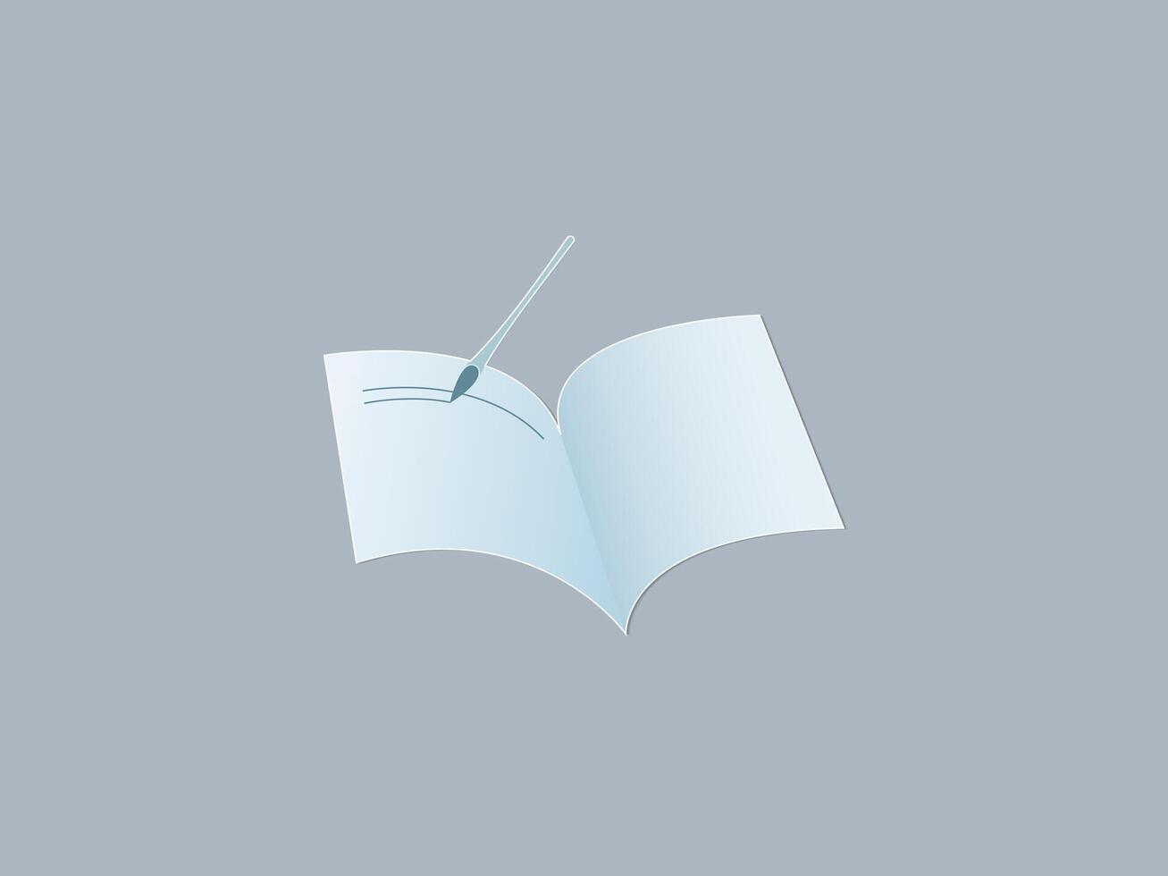 A light blue open notebook with writing pen logo on dark background for storing knowledge and data illustration vector